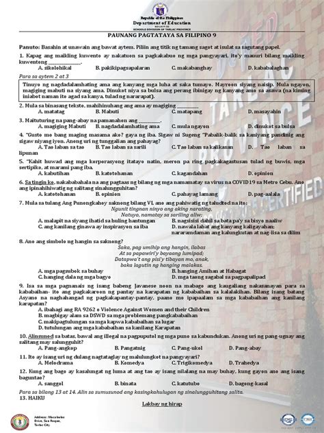 talagang buwisit ang sabong isinusumpa ko|Paunang pagtataya sa Filipino II.docx .